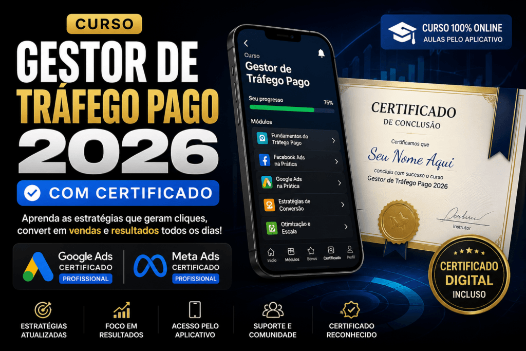 Curso Gestor de Tr&aacute;fego Pago 2026 com Certificado, Gestor de Tr&aacute;fego: Contrate um Especialista em Tr&aacute;fego Pago